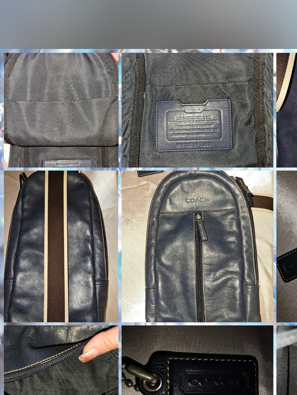 COACH Men's Navy Leather Sling Bag